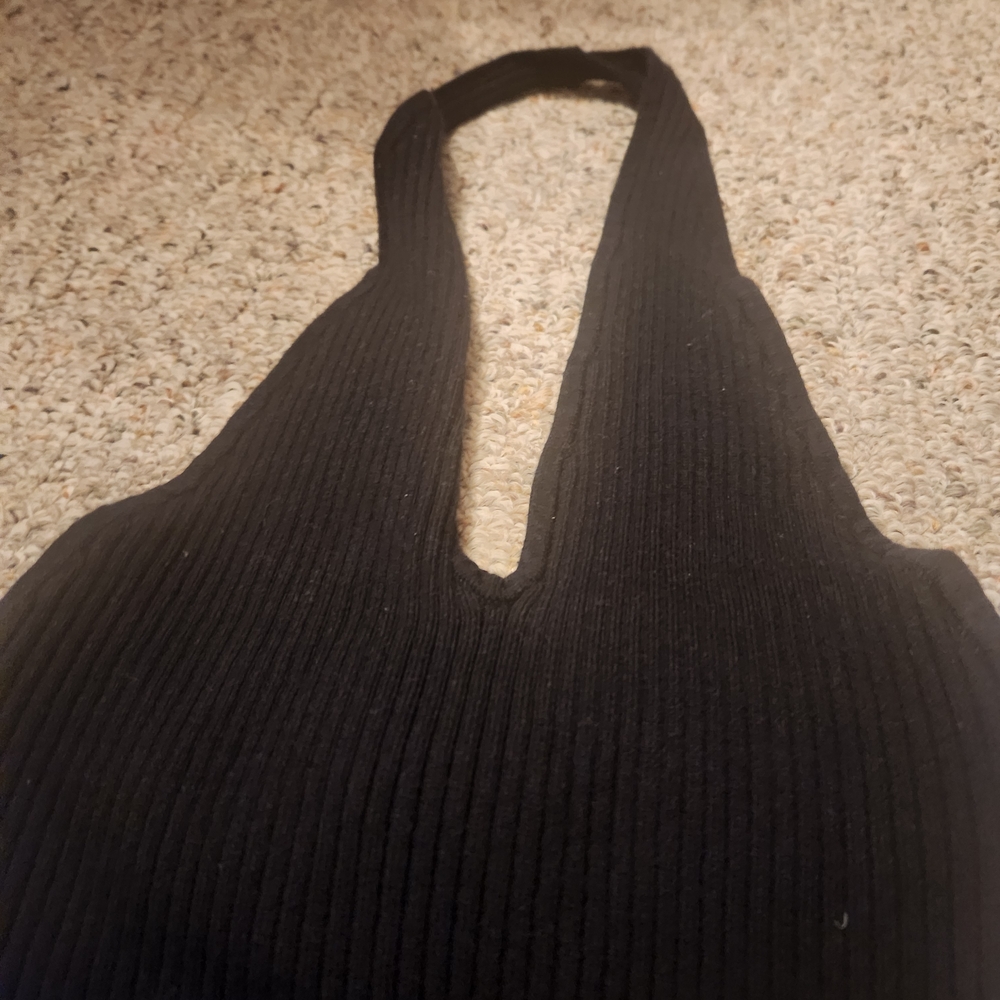 Black Ribbed Halter Top